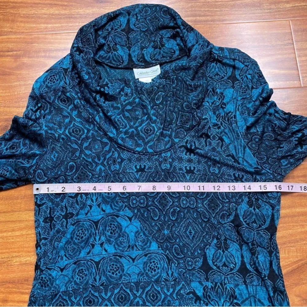 Coldwater Creek Jewel Teal Jacquard Textured Cowl Neck Stretch Top Size Medium